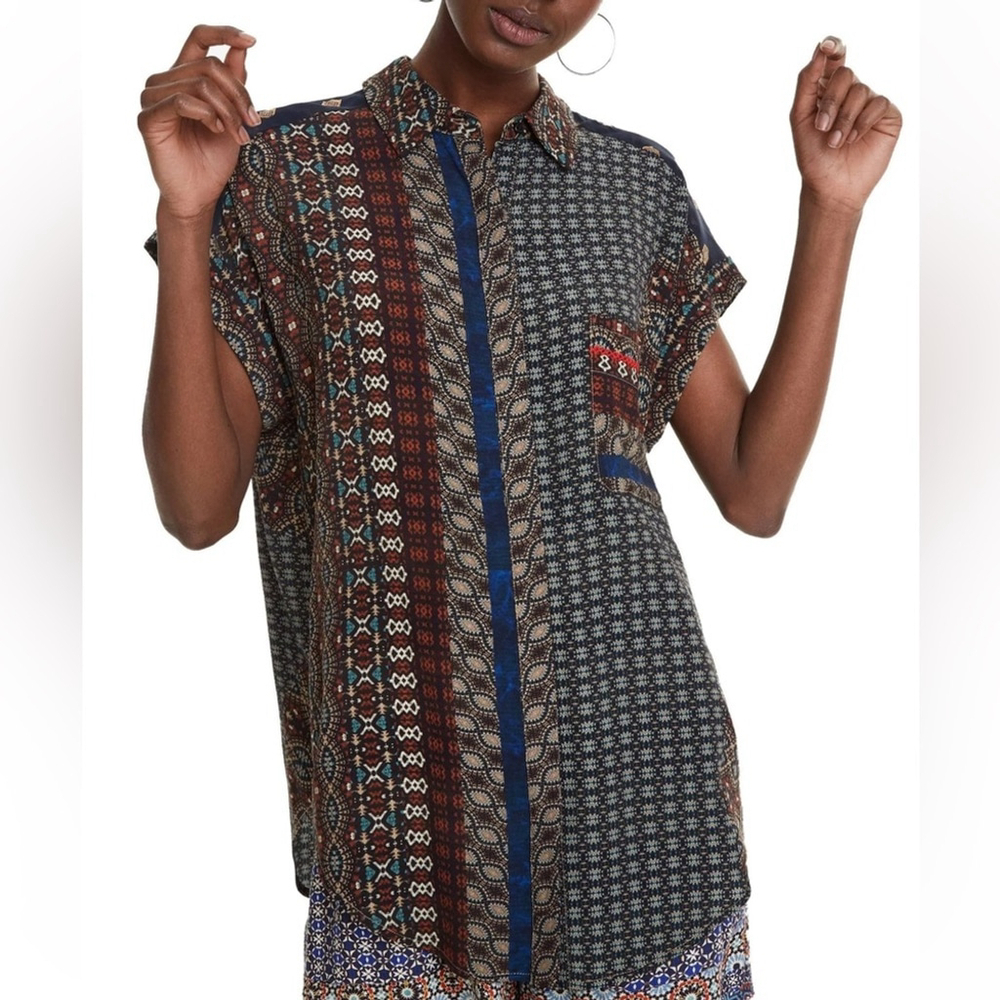 DESIGUAL Patterned loose fit blouse AZHAR SHIRT Aztec print - Picture 5 of 13